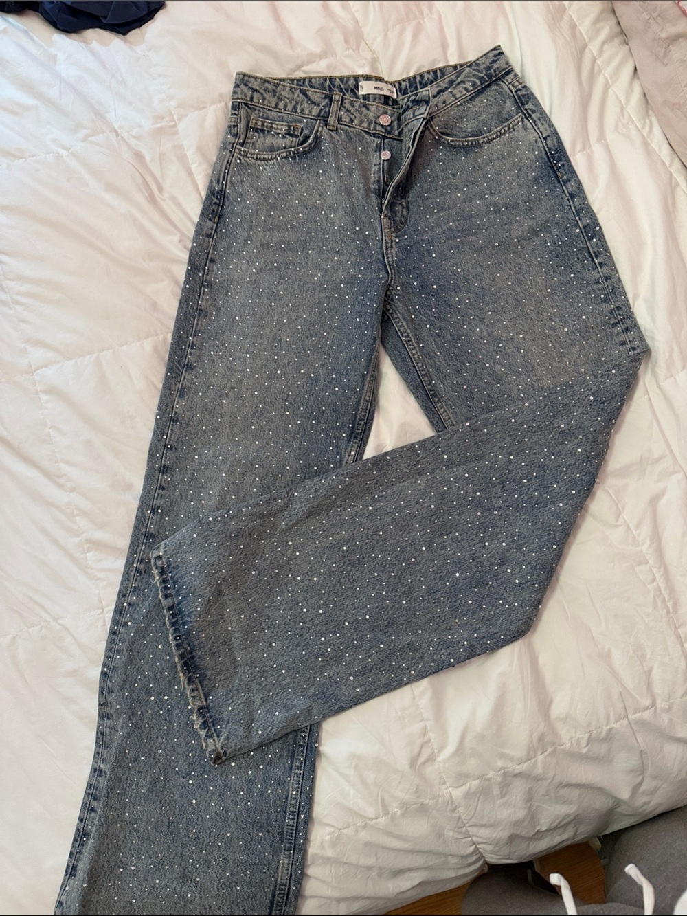 Mango Gray Speckled Straight-Leg Jeans